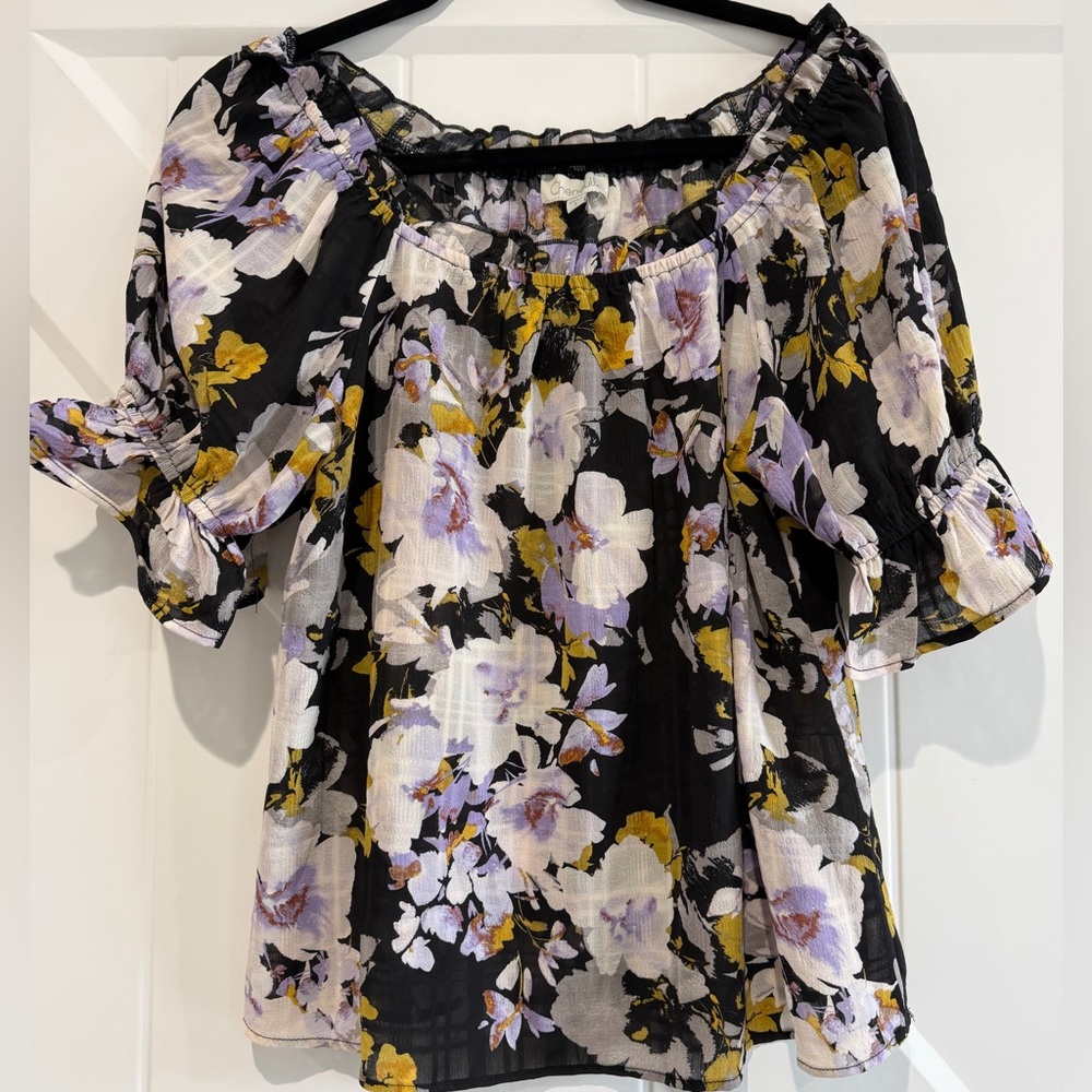 Chenault- Floral Black and Purple Women's Top